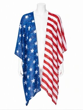 Third Wish American Flag Patriotic Lightweight Kimono Cardigan Sz M Summer Party